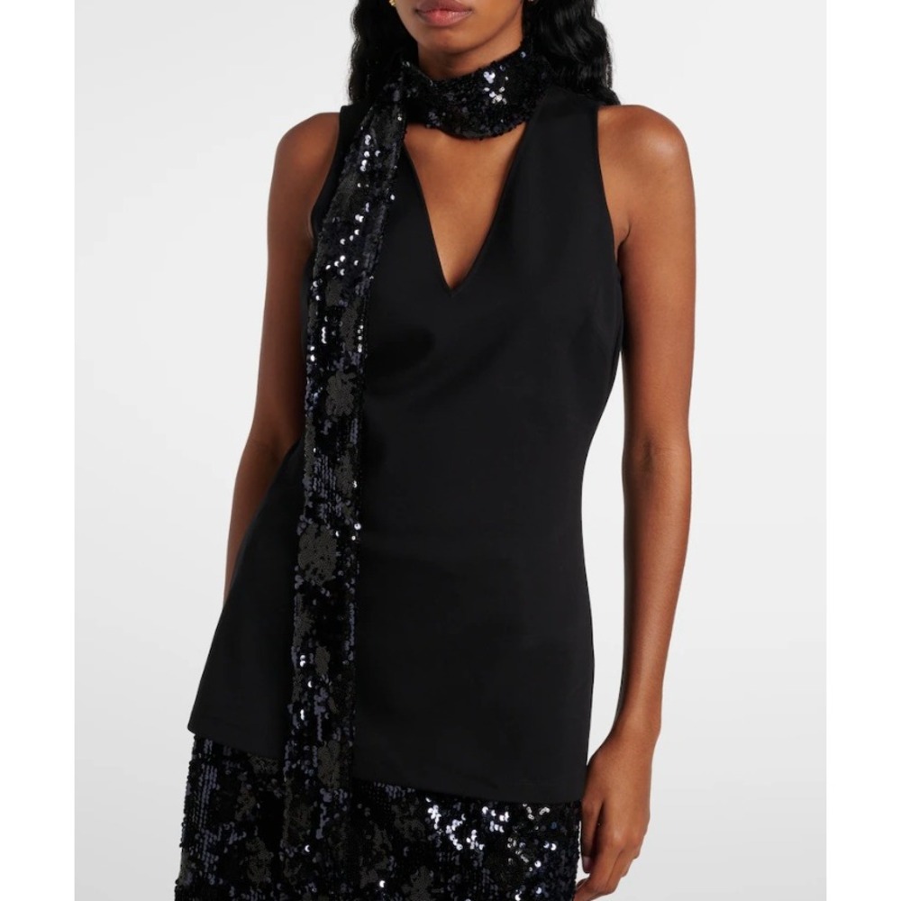 Galvan London Sequin Neck Scarf Blouse Black Silk Crepe Sleeveless Tank Size 6